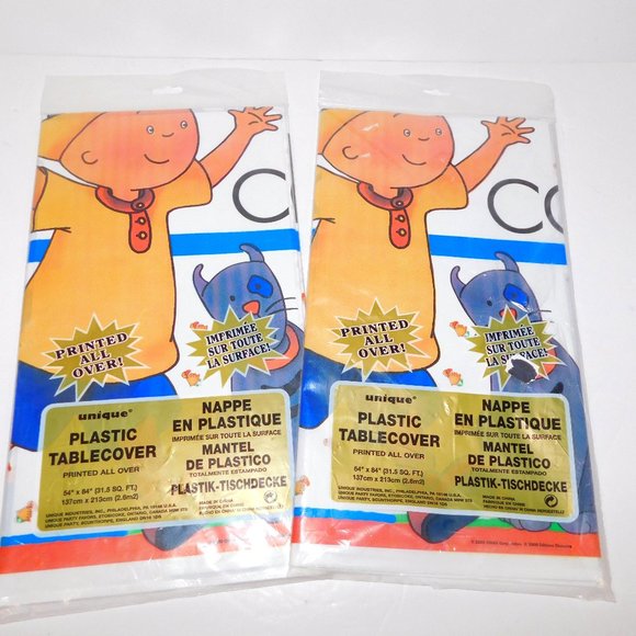 Set of 2 Vintage Caillou Birthday Party Plastic Table Cloths Covers NEW - Picture 1 of 4